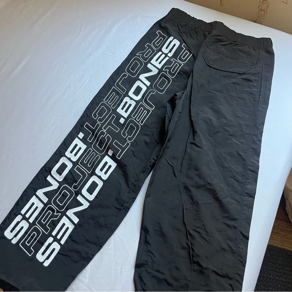 DERTBAG black nylon swishy utility drawstring parachute straight‎ leg pants
